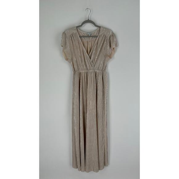 See And Be Seen Metallic Pleat Maxi Dress Womens Small Short Sleeve Gown Gold - Picture 8 of 13